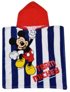 Disney Badponcho Mickey Junior 50 X 100 Cm Katoen Rood/wit