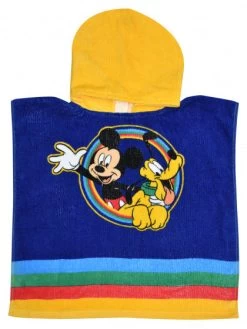 Disney Badponcho Mickey & Pluto Junior 100 Cm Katoen Geel/blauw